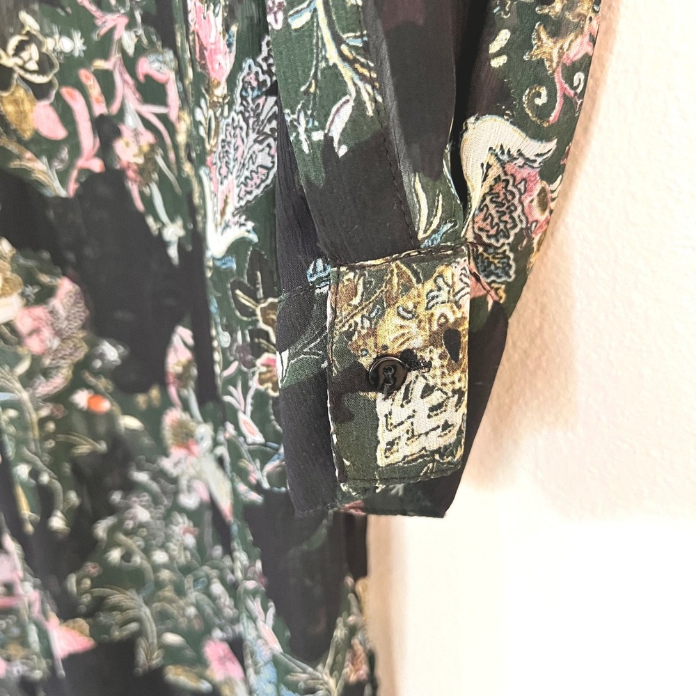 Zara Woman Sheer Floral Midi Shirt Dress Black Green Long Sleeve Lagenlook Small - Picture 12 of 12